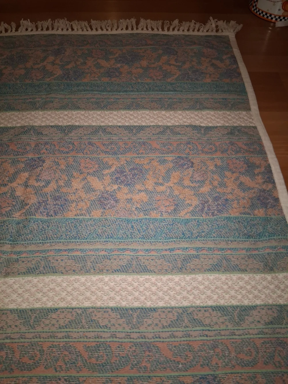 Woven Floral Stripe Tapestry Throw Blanket Vintage Crown Craft 57x52